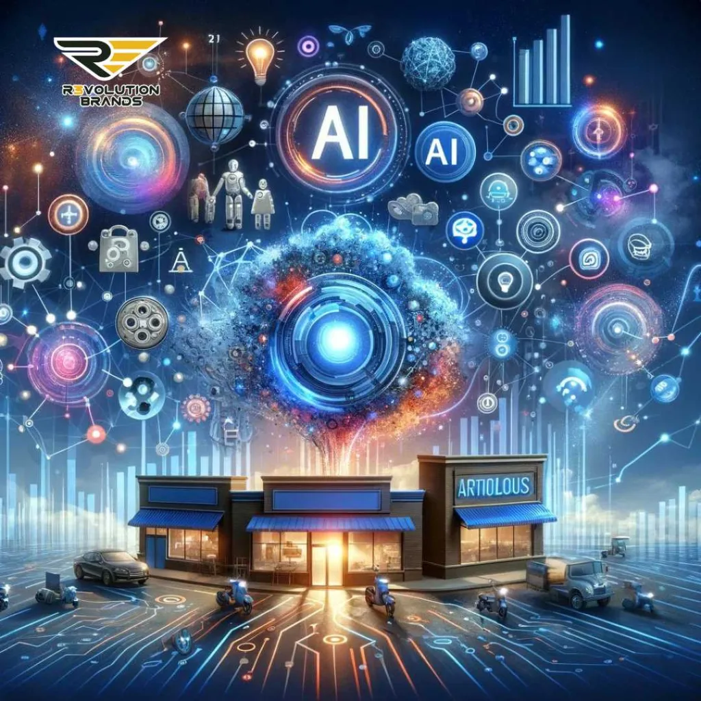 Abstract visualization of AI in franchising, showcasing the role of predictive analytics and personalized marketing in the growth of technology-driven franchises, emphasizing the importance of ethical AI use.