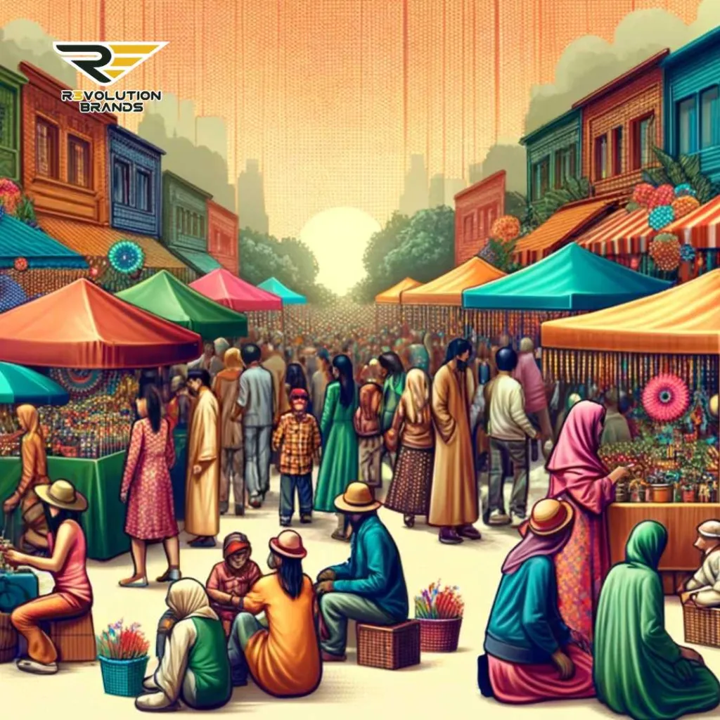 A lively community festival in a local market, showcasing a tapestry of cultural activities, vibrant stalls, and active participation from local businesses, embodying the essence of community engagement and cultural diversity and Local Market Penetration Strategies