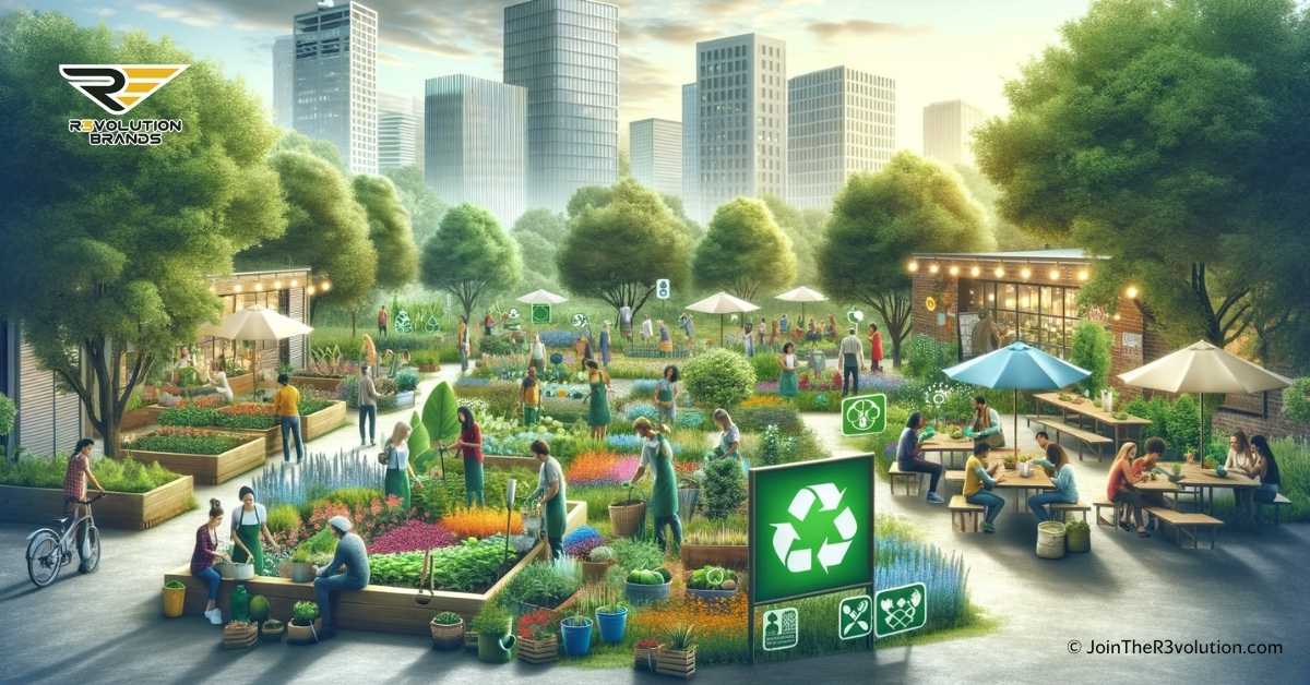 Here is the generated image that aligns with the concept of sustainable business practices in a franchise setting, featuring a community garden and eco-friendly elements. This visual representation is designed to complement the article "Expanding with Purpose: How to Scale Your Franchise Sustainably."