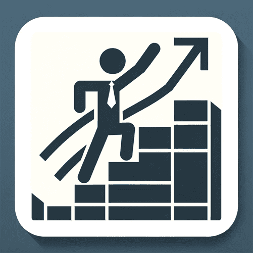 Flat icon depicting a figure climbing steps, representing overcoming business challenges and growth.