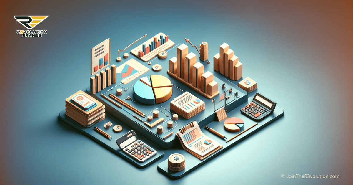 A 3D-style image illustrating the business budgeting process with elements like pie charts, bar graphs, and strategic planning tools, in a professional color scheme.